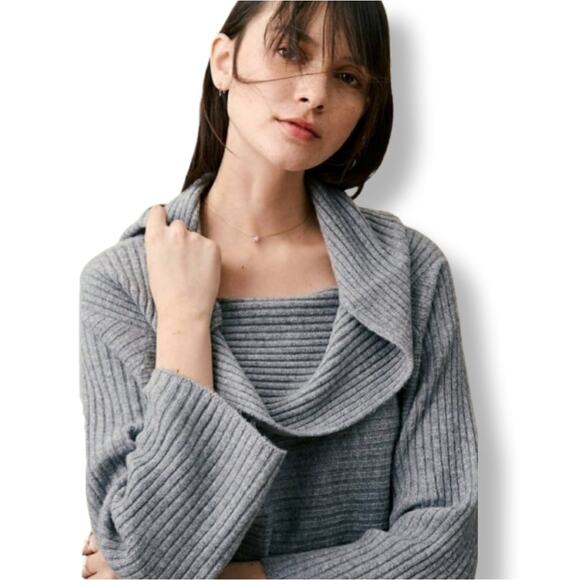 Women Lou Grey Chunky Ribbed Cowl Neck Off Shoulder Sweater XS Comfy Cozy Scandi - Picture 1 of 12